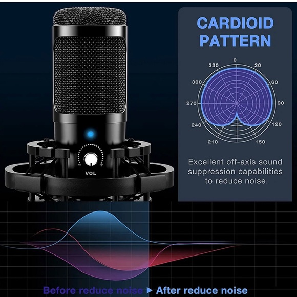 USB Microphone Kit Streaming Podcast PC Cardioid Condenser Computer Mic New! - Picture 4 of 12